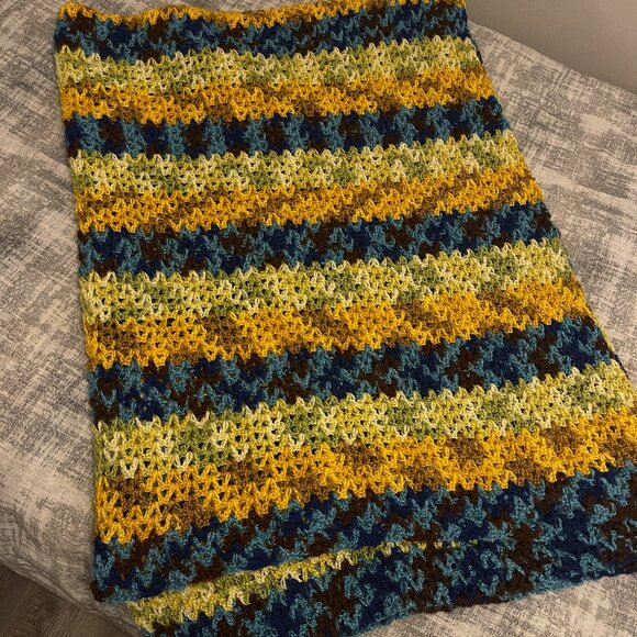 Vintage Striped Handmade Crochet Afghan